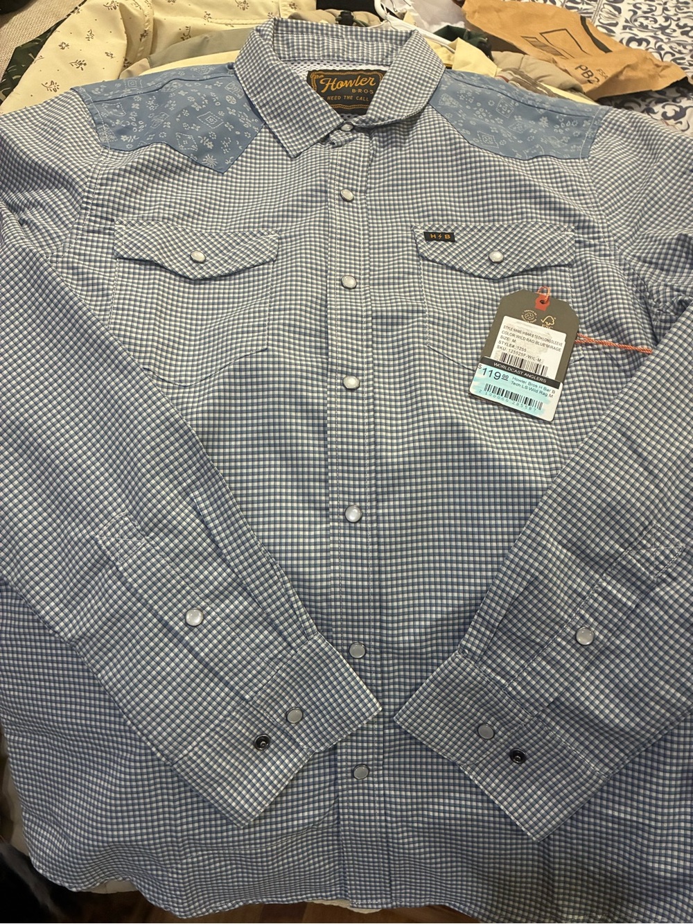 Howler Brothers - Light Blue Western Snap-Shirt w/ Back Panel Design - MED, NWT